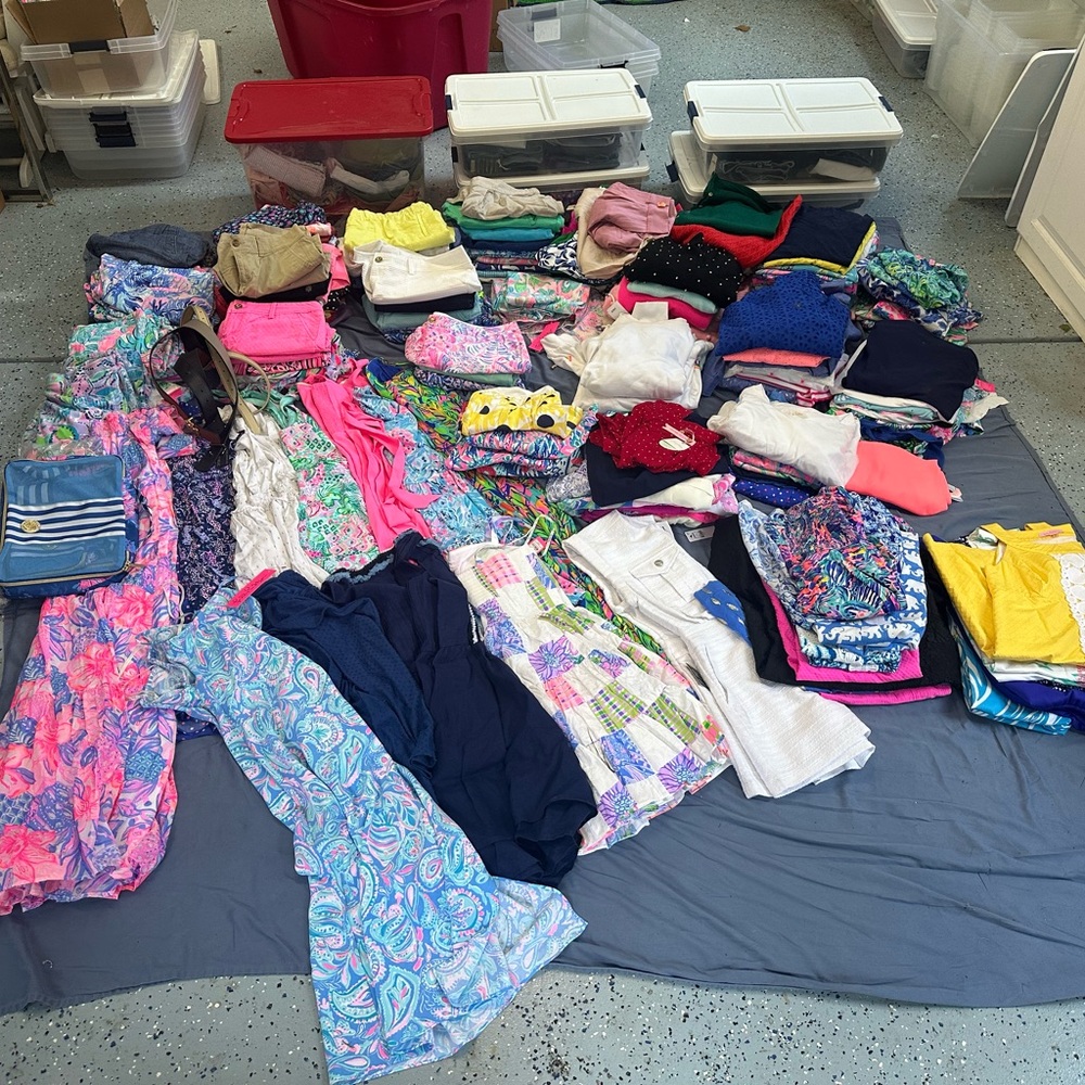Lilly Pulitzer and other name brand clothing.